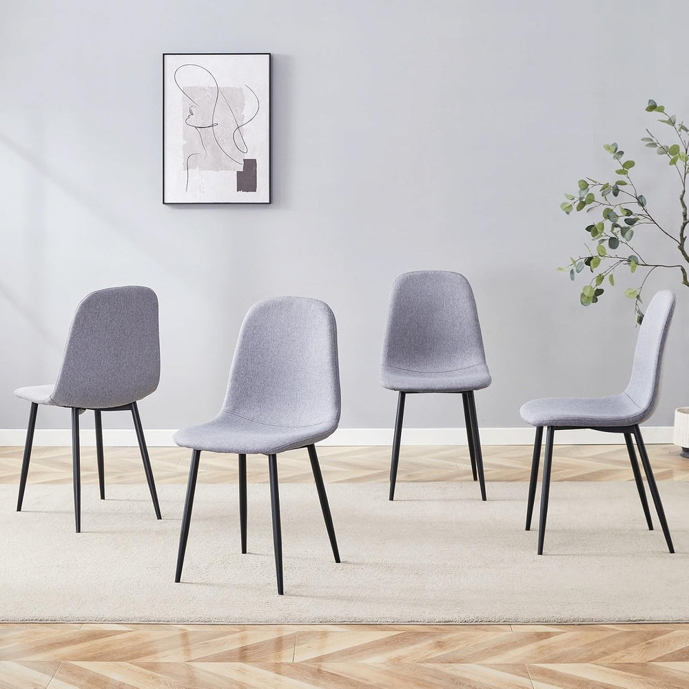 Modern Linen Dining Chairs Set of 4, Luxury Upholstered Kitchen Chairs with H...