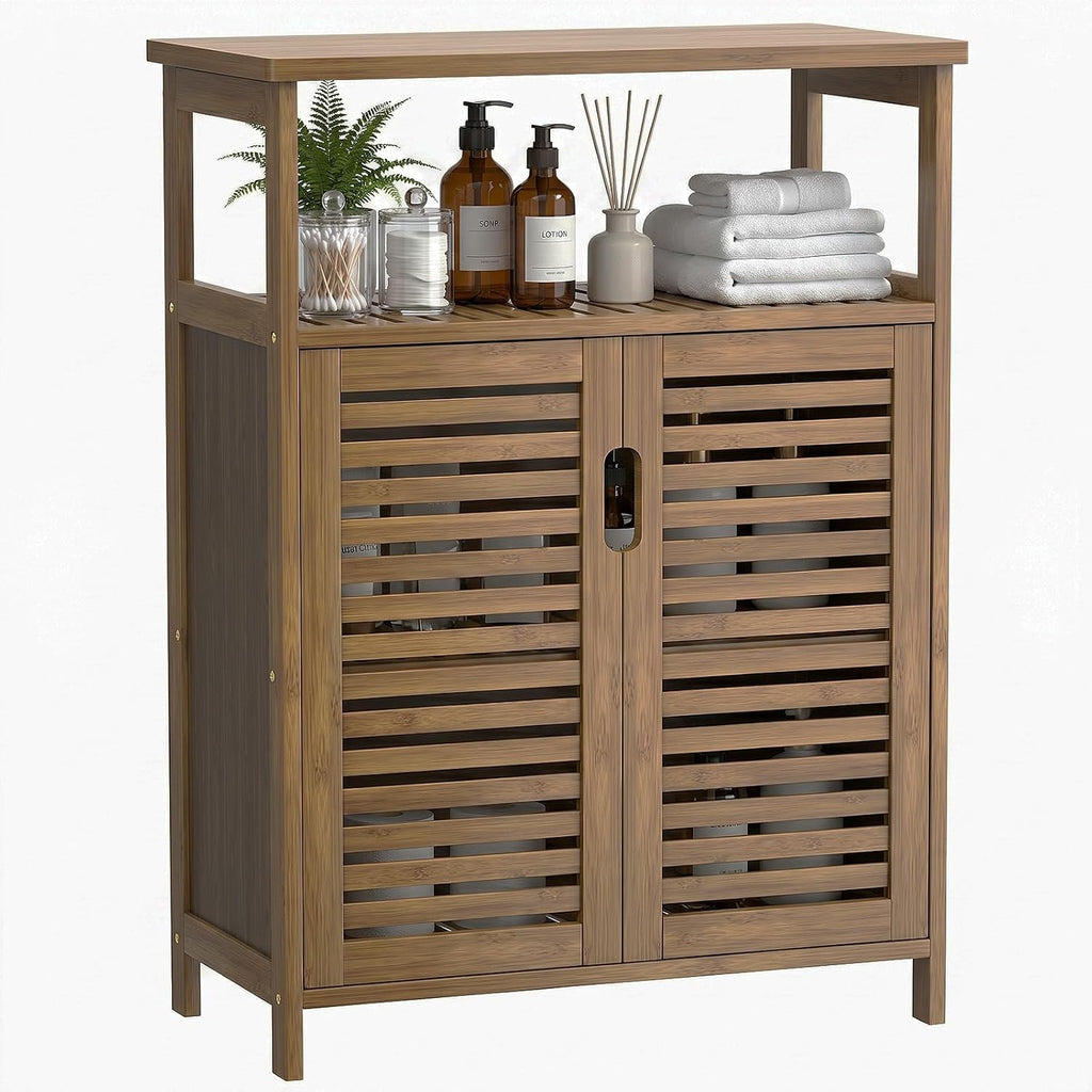 Bamboo Freestanding Bathroom Floor Storage Cabinet with Doors & Shelf | Versatile Cabinet for Living Room Entryway Hallway, Spacious Storage, FSC-certified Bamboo, Easy Assembly, Walnut