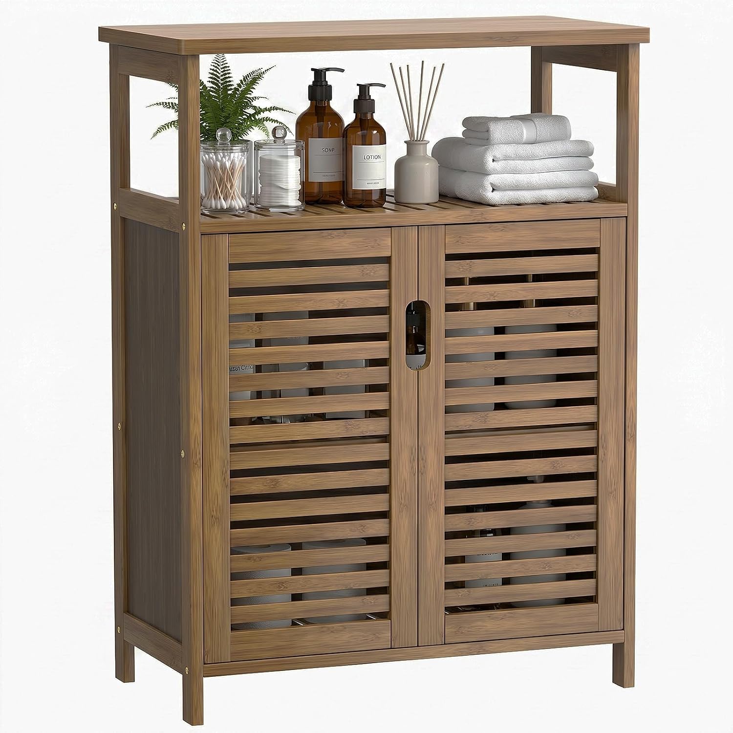 Bamboo Freestanding Bathroom Floor Storage Cabinet with Doors & Shelf | Versatile Cabinet for Living Room Entryway Hallway, Spacious Storage, FSC-certified Bamboo, Easy Assembly, Walnut