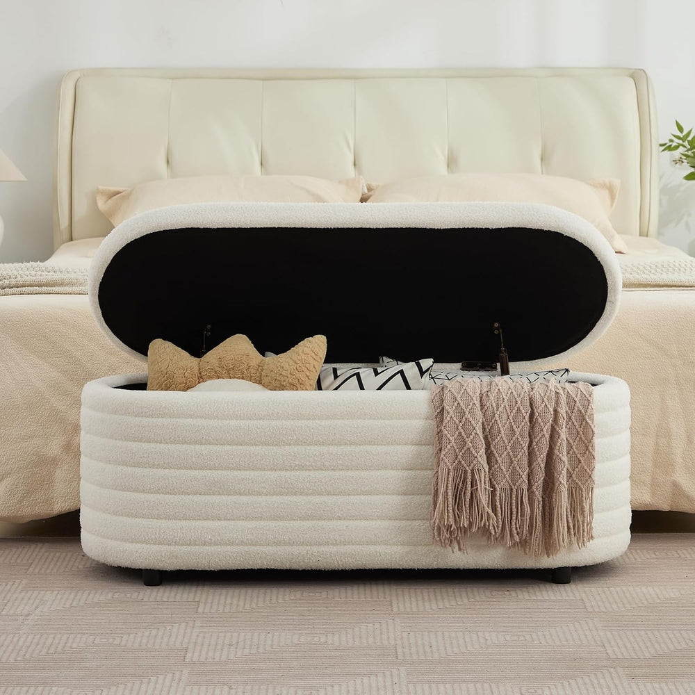 45.5" Storage Teddy Ottoman Bench Upholstered Fabric Bench Hidden Storag...