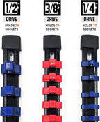 Magnetic Socket Organizer Set & Socket Clip Rail Holder, Totally 12Pcs Socket Tray Set for 1/4", 3/8", and 1/2" Sizes Drive, Premium Qualit Socket Organizer(Red & Blue, 12Pcs)
