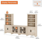 WAMPAT Entertainment Center with Bookshelves, 4-Piece Modular TV Stand with Storage Towers, Farmhouse Media Console with Glass Doors for Living Room, Bedroom, Beige