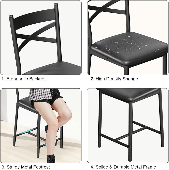 GarveeHome Bar Stools Set of 4, Counter Height Bar Chairs with Back and Thick Cushion, Upholstered Dining Chairs with Padded Seat, Barstools for Kitchen Island, Bar, Dining Room, Modern Black