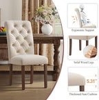 Upholstered Tufted Dining Room Chairs Set of 4, Parsons Kitchen Chairs with Padded Seat and Solid Wood Legs, Fabric Accent Side Diner Chair for Dining Room/Kitchen/Living Room, Beige