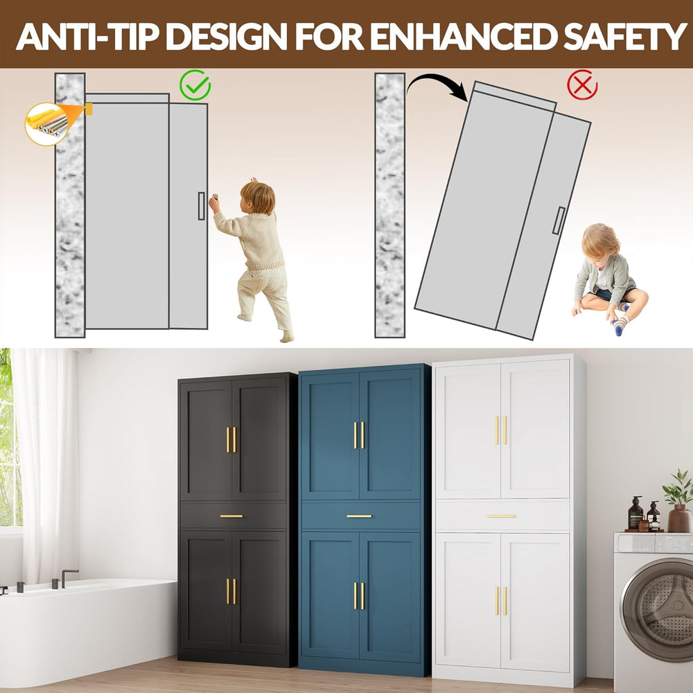 Kitchen Pantry Cabinet, 71”H Metal Storage Cabinet with 1 Drawer, Doors and 2...