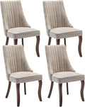 Dining Chairs Set of 4，Linen Channel Tufted Kitchen Dining Room Chair with Curved Solid Wood Legs, Comfortable Fabric Upholstered Dining Chair for Dining Room, (Beige, 4pc)