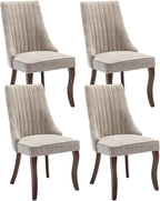 Dining Chairs Set of 4，Linen Channel Tufted Kitchen Dining Room Chair with Curved Solid Wood Legs, Comfortable Fabric Upholstered Dining Chair for Dining Room, (Beige, 4pc)