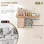 SOLIMINTR Hanging Jewelry Organizer Wall Mount with Rustic Wood Shelf, Ring Display Box, Ear Studs Earring Holder, Rotating Necklace Holder Organizer