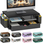 gianotter Wood Monitor Stand Riser, Office Desk Shelf Organizer, Desk Organizer with Drawer and Pen Holder, 2-Tier Computer Stand, Office Organization (Ink)