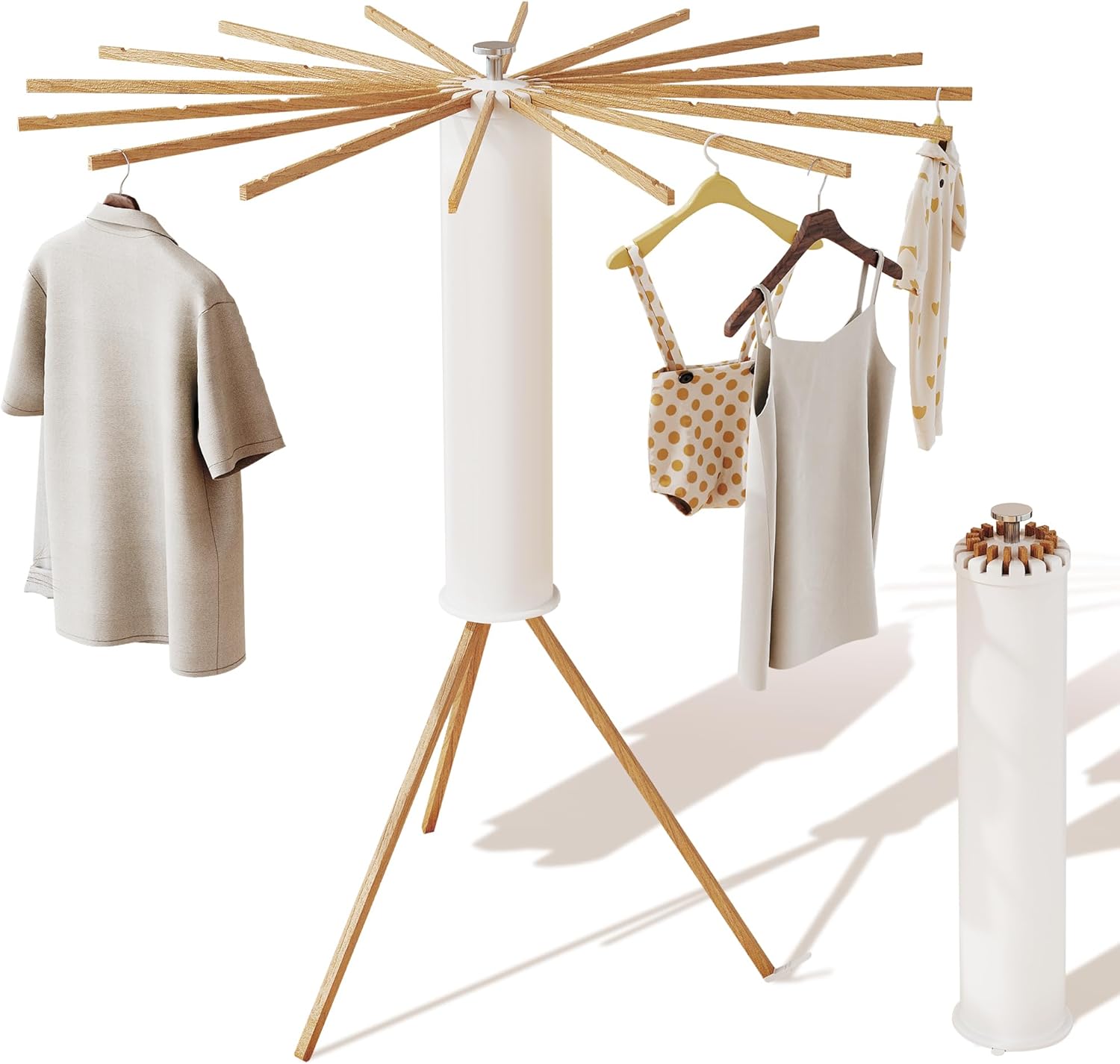 LIENAHU Clothes Drying Rack Tripod,Drying Rack Clothing,Laundry Drying Rack,Floor Standing,16 Wooden Poles,Collapsible Drying Racks for Laundry,Retractable,Foldable,Folding