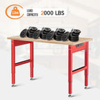 SPECRAFT Red Adjustable Heavy Duty Workbench with 4 AC Outlet and 2 USB Ports Power Outlets, 2000 Lbs Capacity, Rubber Wood Top for Garage, Workshop, Office