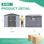 Shed 8' x 8' Storage Shed, 8 x 8 FT Wood Sheds & Outdoor Storage Clearance, Utility and Tool Garden Shed, Waterproof Storage Shed Large with Lockable Doors for Backyard, Patio, Outside Use (Gray)