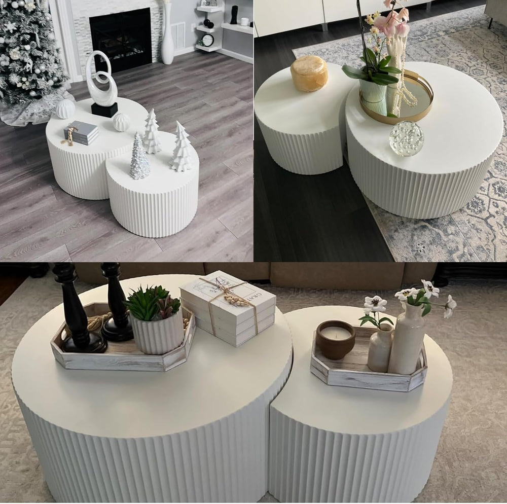 KEVINSPACE Coffee Table Set of 2 Modern, Living Room Nesting Table Round 2-Pi...