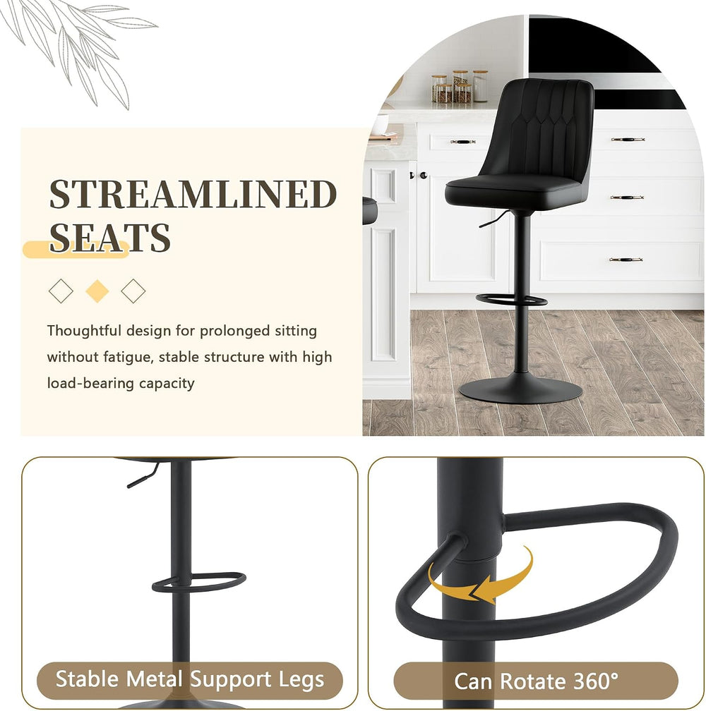 360° Adjustable Swivel Bar Stools Set of 4, Swivel Bar Stools with Back, Faux...