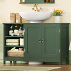 TEENFON 35.4" Pedestal Sink Storage Cabinet with 2 Doors and Adjustable Shelves, Bathroom Sink Cabinet, Under Sink Storage with U-Shape Cut-Out, Green UNYSG034V
