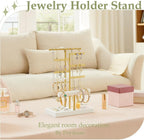Poyilooo Earring Holder Jewelry Stand, 3 Tier Jewelry Organizer with Ring Holder Tray for Necklace Earring Keychains Bracelet Rings Display Jewelry Tree Stand (Whitegold)