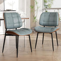 Dining Chairs Set of 2, Mid Century Modern Dining Room Chair with Thick Cushion, Upholstered Faux Leather Kitchen Chairs with Walnut Bentwood Back for Kitchen Dining Room, Blue