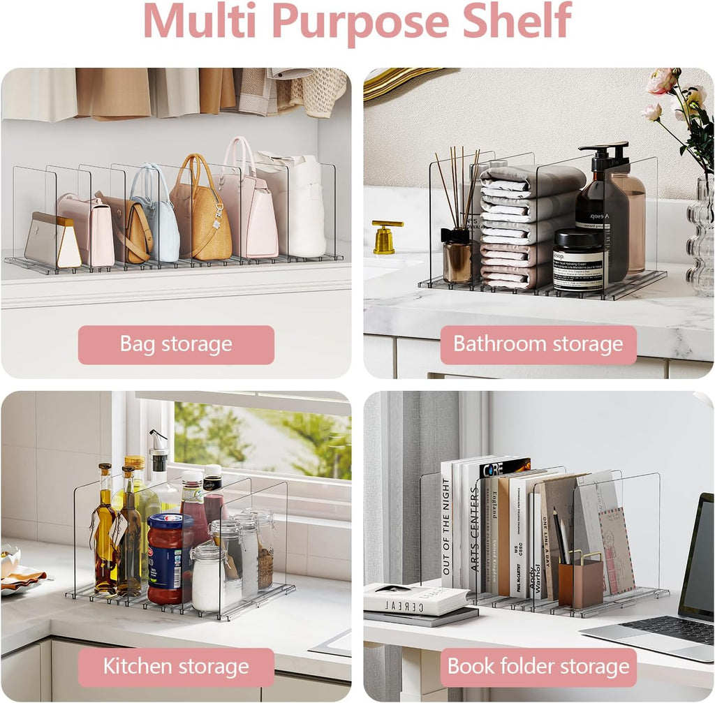 Yecaye Purse Organizer for Closet, Adjustable Closet Purse Organizer Rack, Clear Plastic Handbag Storage Organizer, Shelf Divider for Bedroom, Office, Kitchen