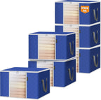 BALEINE 6 Pack Clothes Storage Bags, 16 Gallon Storage Containers with Reinforced Handle, Sturdy Zipper, Closet Organizer for Blanket, Comforter, Pillow, Bedding (Blue, 6 Pack)