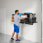 FLEXIMOUNTS 2x3ft Garage Shelving Wall-Mounted, 1-Pack Heavy-Duty Wall Shelving, Holds Up to 200 lbs, Garage Storage Rack for Organization & Storage Bins, Black, Classic Series