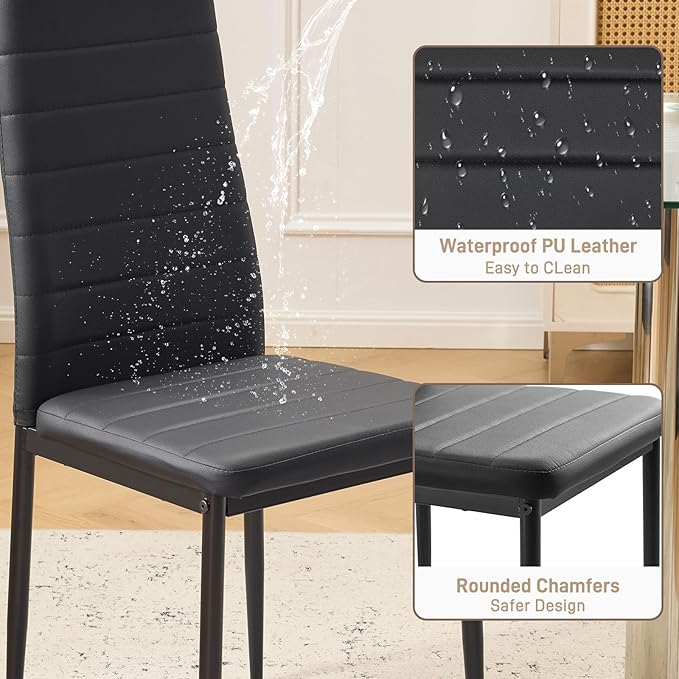 Karl home Dining Chairs Set of 4, PU Leather Balck Kitchen Chairs with Padded...