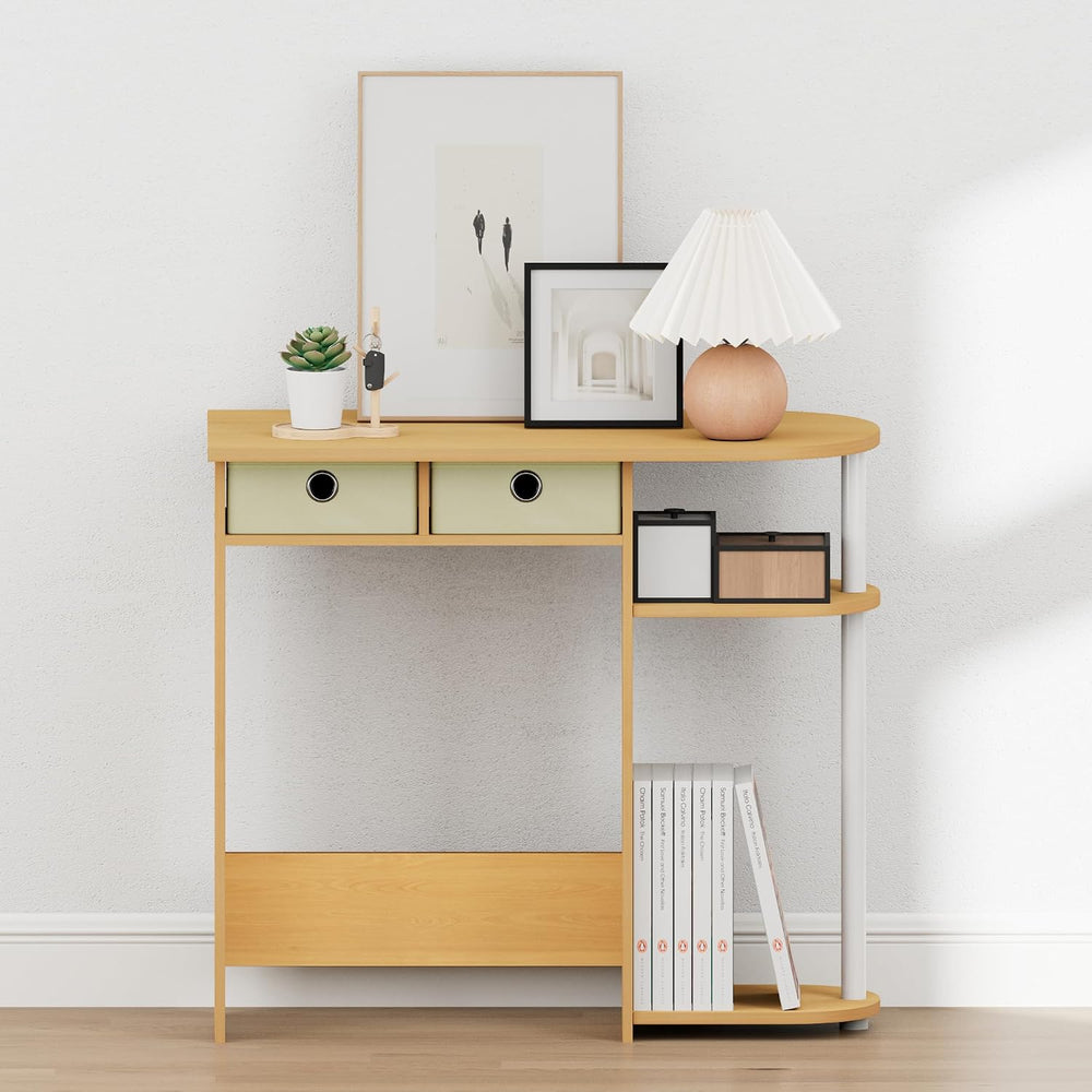 Furinno Jaya 32-Inch Oak Entryway Table with 2 Fabric Drawers, Console Table ...