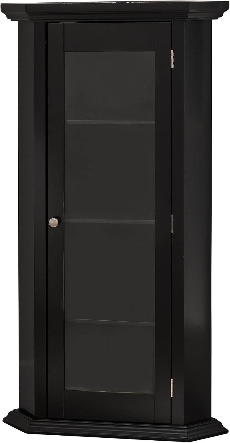 KB Designs - Corner Accent Display Wood Curio Cabinet, Black