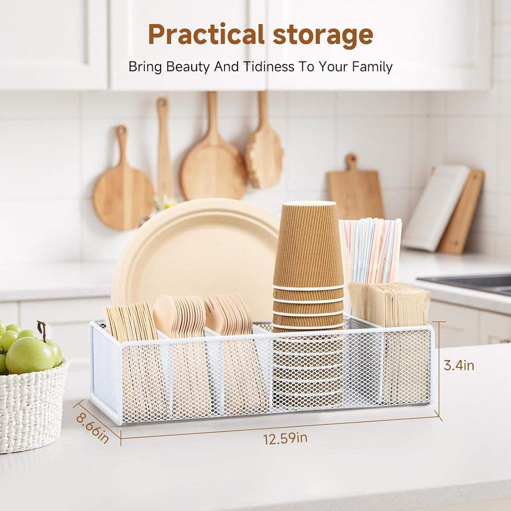 Utensil Caddy for Party - Paper Plate Holder ,Utensil Silverware Caddy Utensil Holder Paper plate Organizer with 6 Compartments for Party, Camping, Picnic