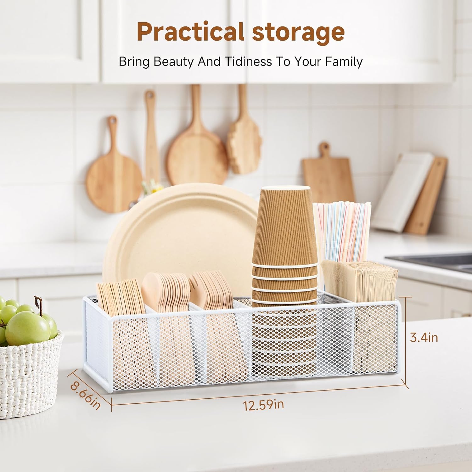 Utensil Caddy for Party - Paper Plate Holder ,Utensil Silverware Caddy Utensil Holder Paper plate Organizer with 6 Compartments for Party, Camping, Picnic