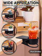 3PCS Drinking Cup Holder Clip, Kalolary Chair Desk Bottle Cup Stand DIY Glass Clamp Storage Saucer Clip for Potted Plant Beverage Soda Coffee Mug Holder Clip for Home & Office (Black)