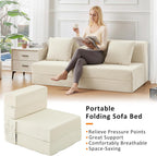 Single Size Folding Sofa Bed - 4 in 1 Convertible Sleeper Chair - High Density Memory Foam Futon Couch - Foldable Bed for Living Room Bedroom (Beige)