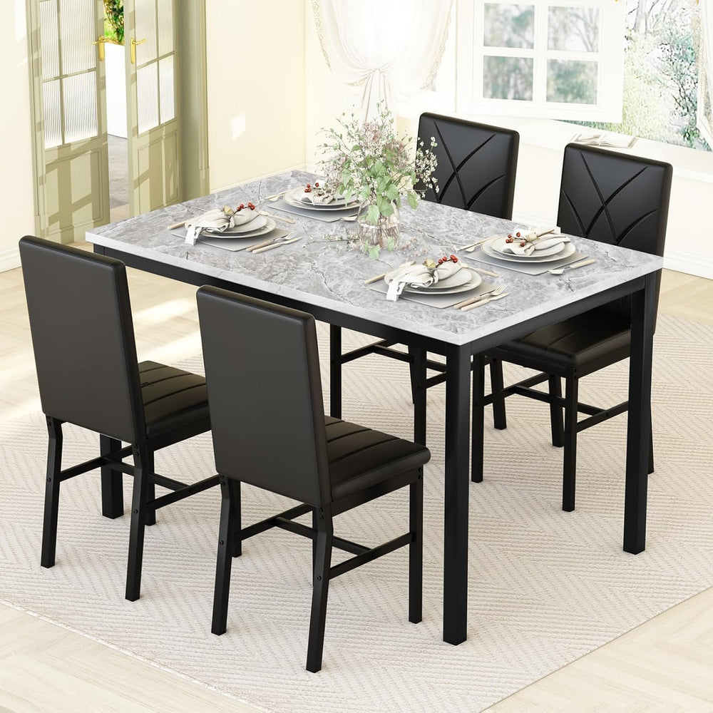 Hooseng Dining Table Set for 4 Faux Marble Kitchen Table and Chairs Set of 4,...