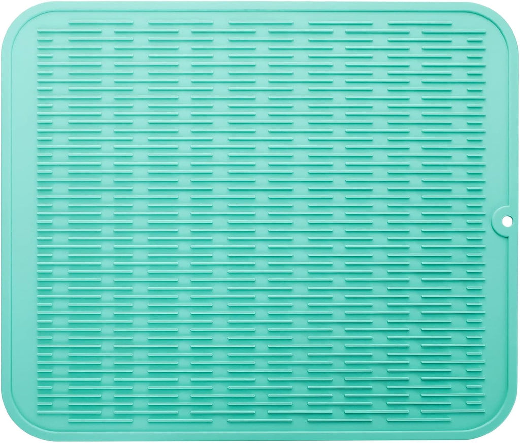 Silicone Dish Drying Mat for Multiple Usage,Easy clean,Eco-friendly,Heat-resistant Silicone Mat for Kitchen Counter or Sink,Refrigerator or Drawer Liner Mint XL 18 inches x 16 inches