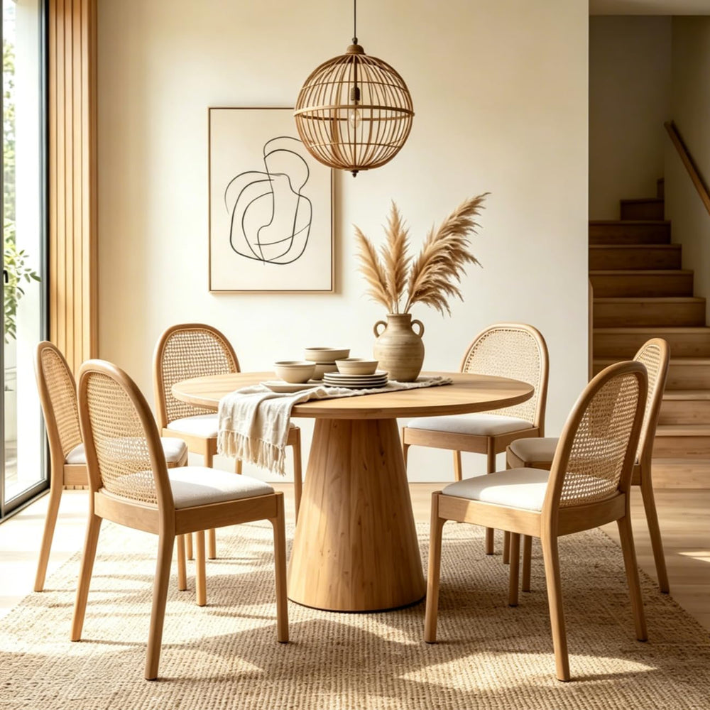 Ya-Home Mid Century Dining Chairs Set of 6, Accent Rattan Linen Fabric Side C...