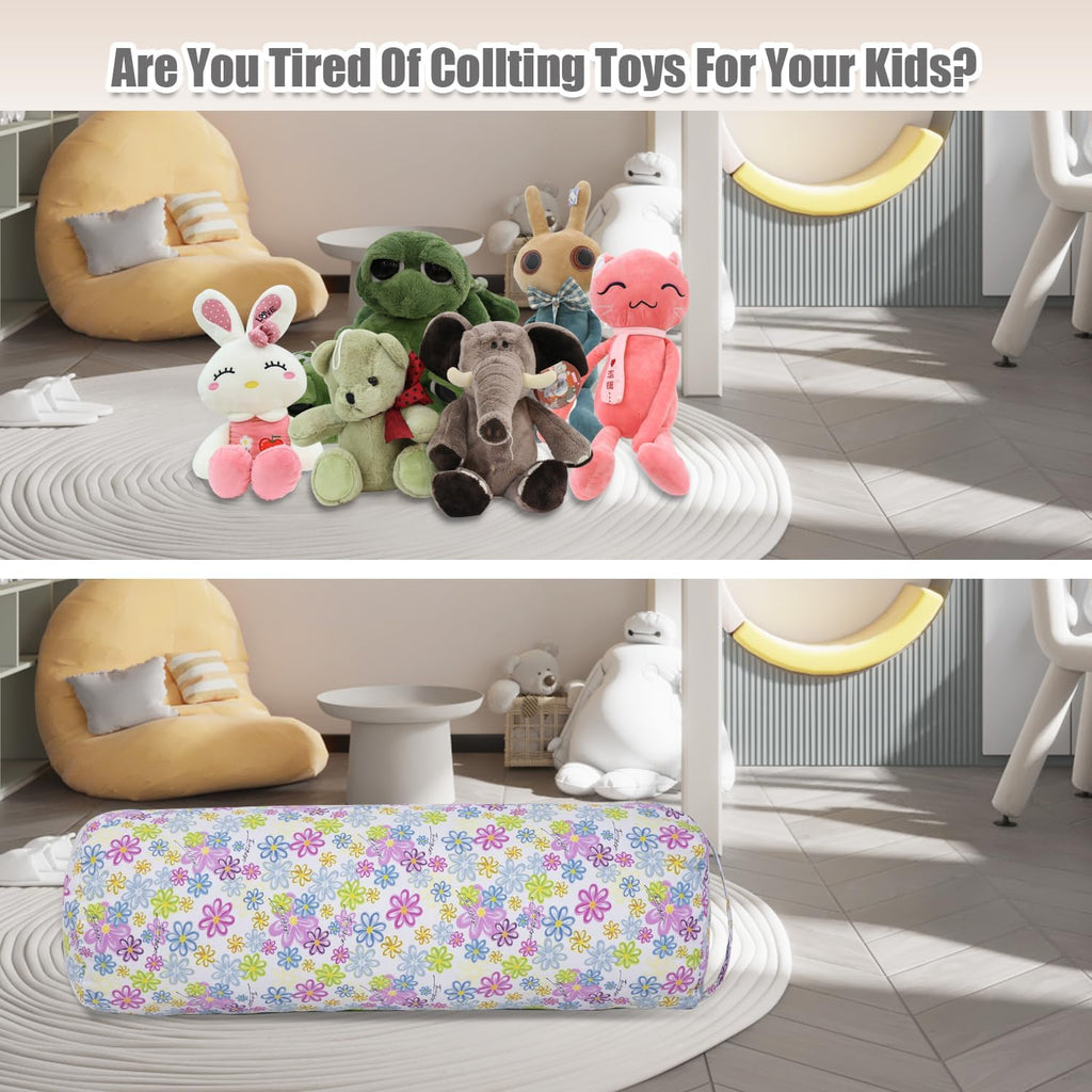 Stuffed Animal Storage Bean Bag Chair Cover (No Filler), Cylinder Plush Toy Storage Stuff and Sit Seat for Kids Boys and Girls, Canvas Large Soft Sit & Play Sofa with YKK Zipper