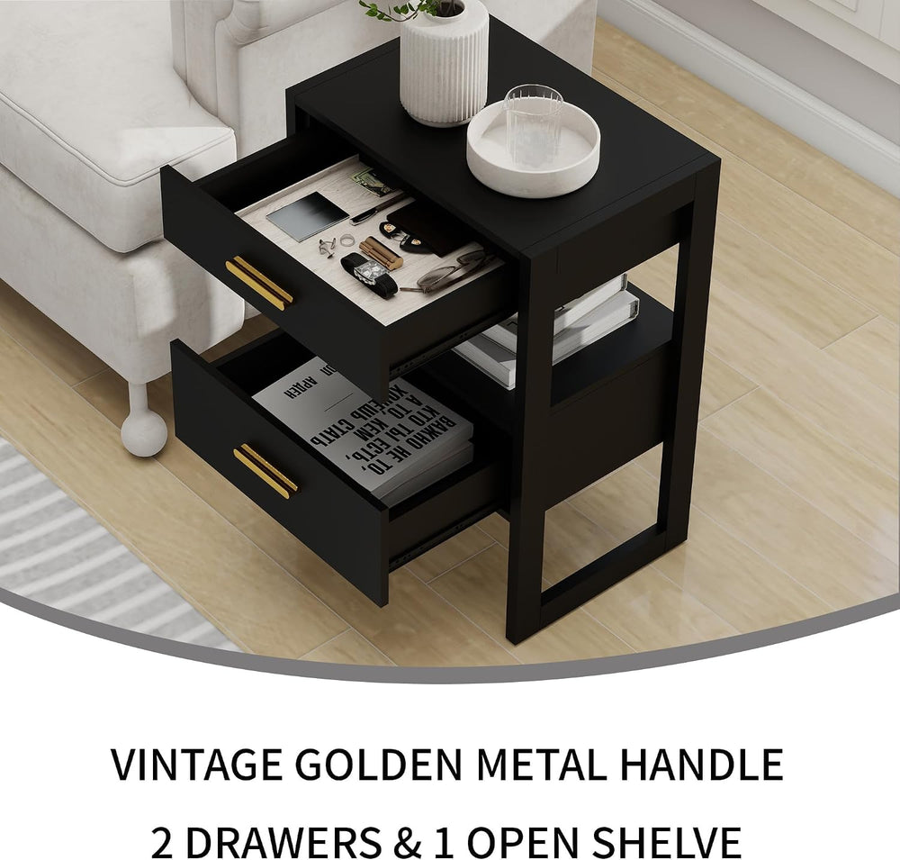 Wooden Nightstands Set of 2 with Motion Sensor Light & Storage Drawer, Mo...