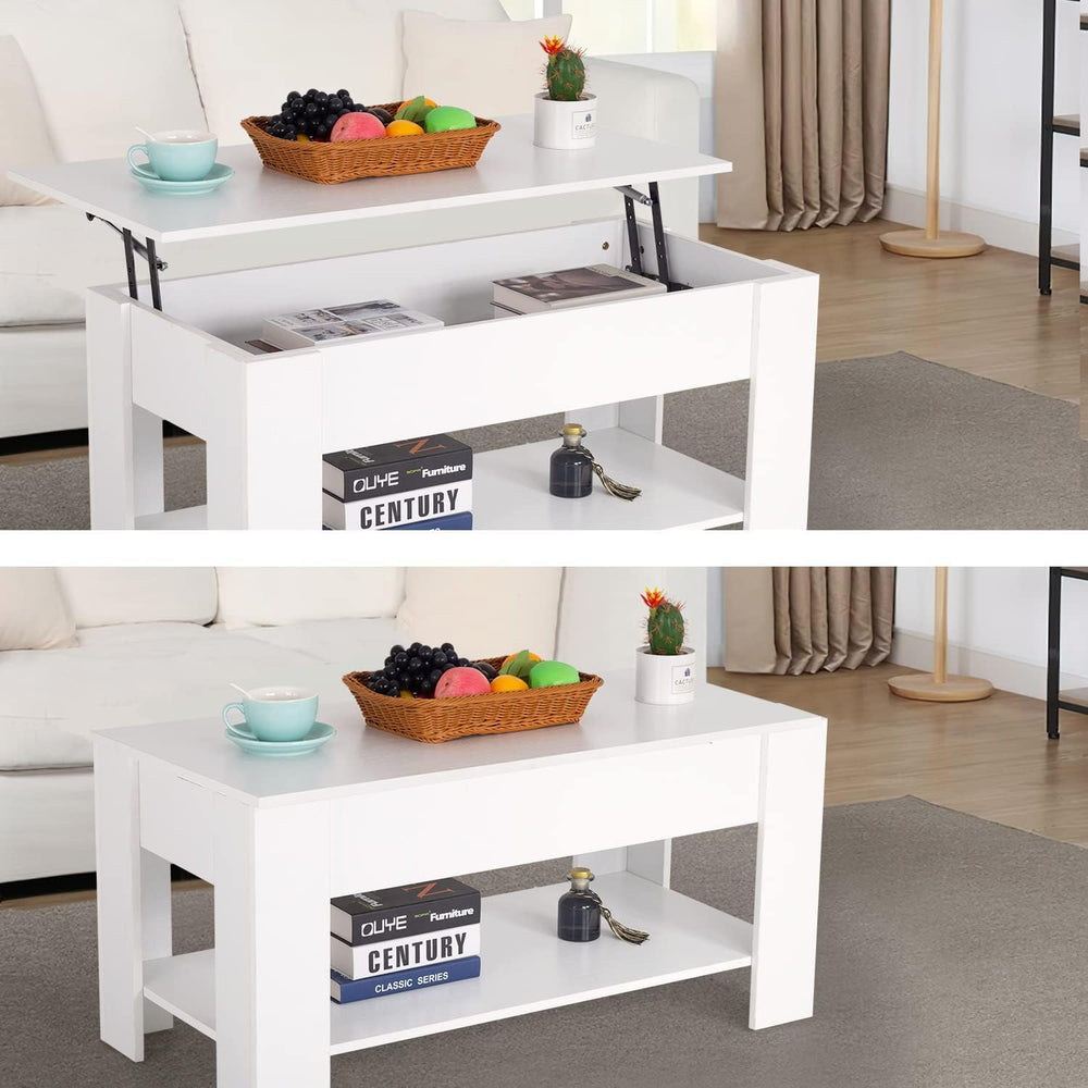 FDW | 39" Lift Top Coffee Table | White | with Hidden Storage