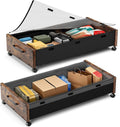 Under Bed Storage Containers with Wheels, Extra Large Wooden Underbed Shoes Organizer 2 Packs, Rolling Under the Bed Storage Drawers with Clear Lid, Heavy Duty Metal Frame for Clothes 36"L (Vintage)