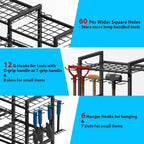 NADAMOO Garden Tool Organizer with Rolling Wheel, 3-tier Metal Shelf Yard Tool Holder, Utility Stand Rack for Garage Organization and Storage, Hold Long-Handled Rakes, Shovel, Broom
