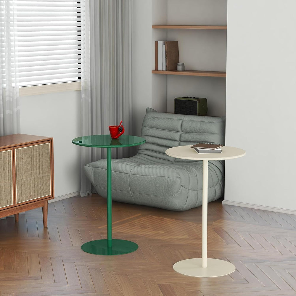 Multifunctional Round Metal End Table, Minimalist Solid Color Large Base Coff...