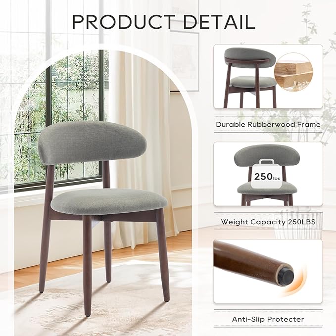 COLAMY Wooden Dining Room Chairs Set of 2, Modern Upholstered Fabric Dining C...