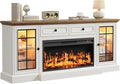 Fireplace TV Stand Up to 80" TVs, 70'' Modern Entertainment Center with 36" Electric Fireplace & LED Lights, Farmhouse Media Console with Storage Cabinet & Drawer for Living Room, Antique White