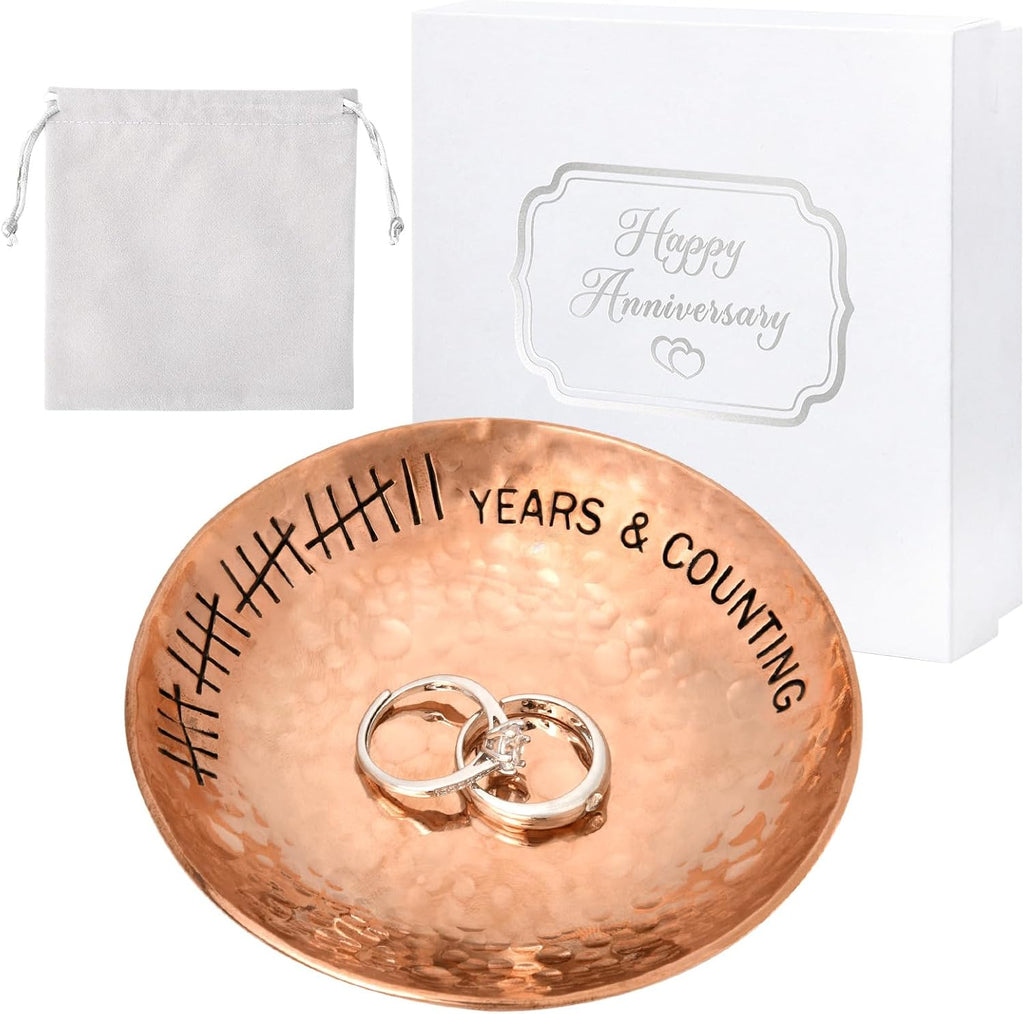 22 Year Wedding Anniversary Copper Gifts 22th Gifts 4" Copper Jewelry Tray Engraved Decorative Dish for Couple Him or Her