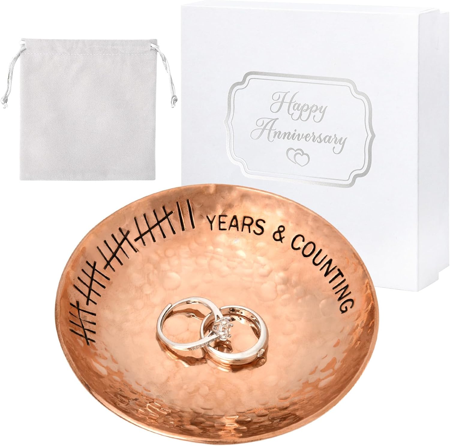 22 Year Wedding Anniversary Copper Gifts 22th Gifts 4" Copper Jewelry Tray Engraved Decorative Dish for Couple Him or Her