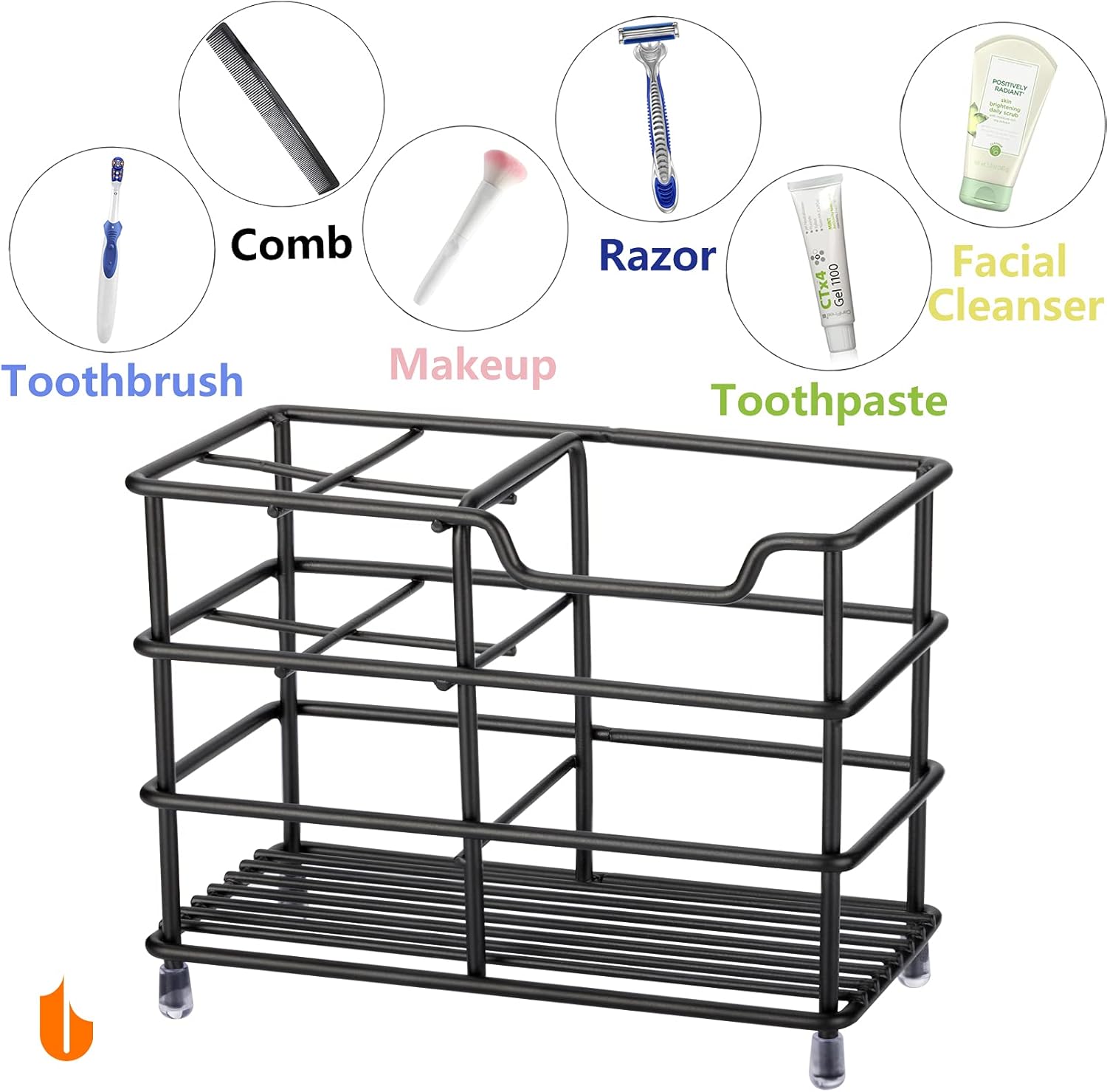 Urbanstrive 304 Stainless Steel Bathroom Toothbrush Holder Toothpaste Holder Stand Bathroom Accessories Organizer (Black, Small)