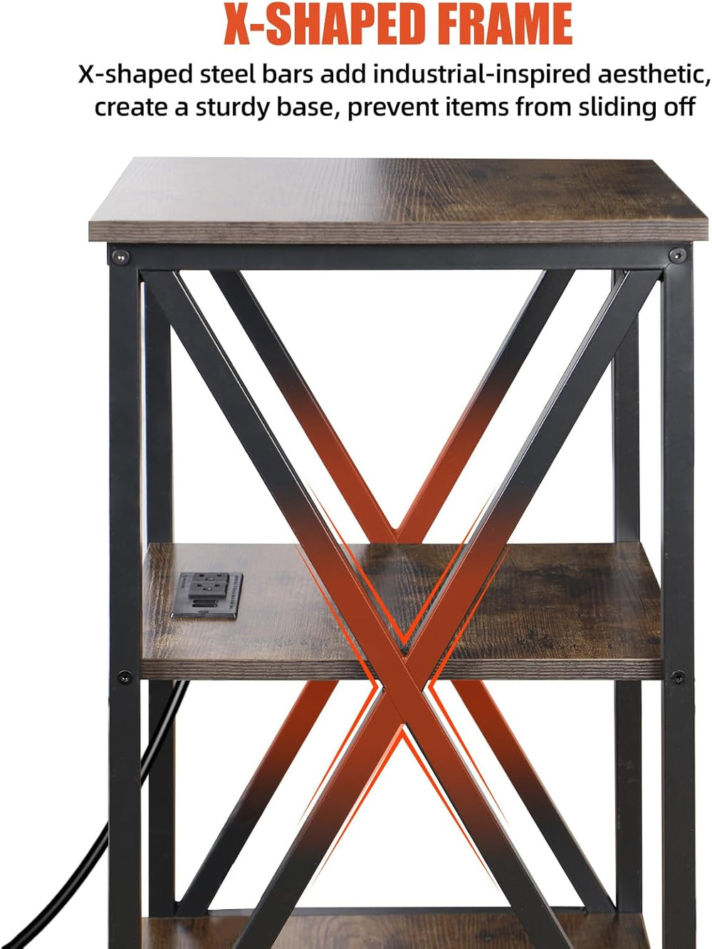 End Tables Living Room Set of 2, Square End Table with Charging Station, 16&q...