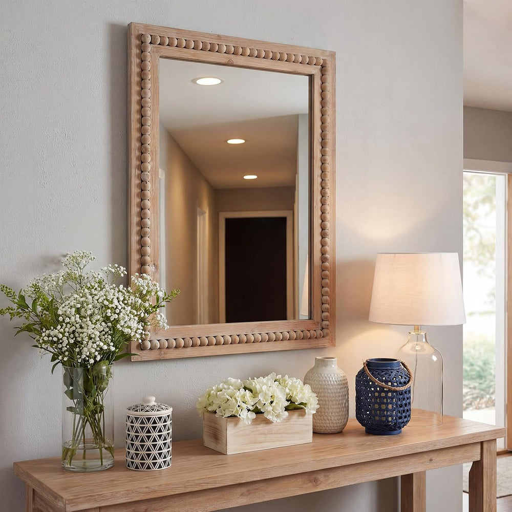 H HOMEWINS Rustic Wood Wall Mirror,Rectangle Bathroom Vanity Mirror