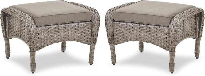 Belord Outdoor Ottomans for Patio Foot Rest - 25 Inch PE Wicker Foot Stool Set of 2 with Removable Cushions for Patio Furniture Sets,All Weather Rattan Ottoman for Balcony Deck Backyard Brown