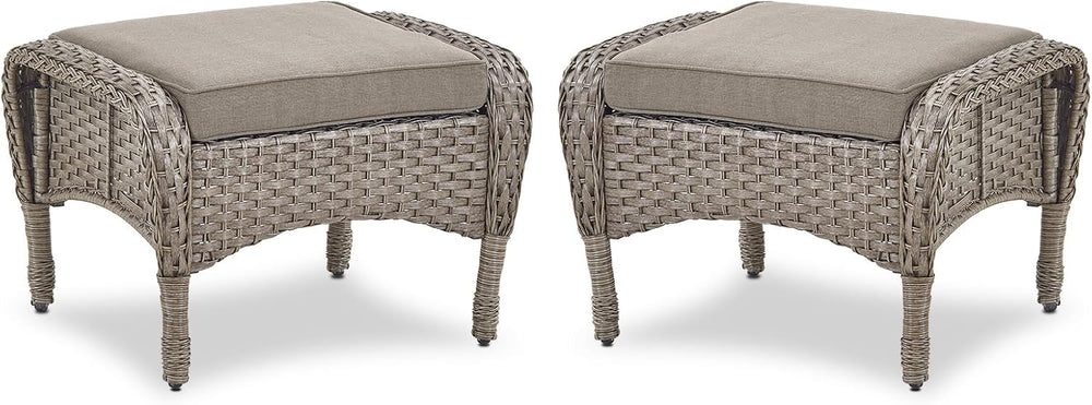 Outdoor Ottomans for Patio Foot Rest - 25 Inch PE Wicker Foot Stool Set of 2 ...