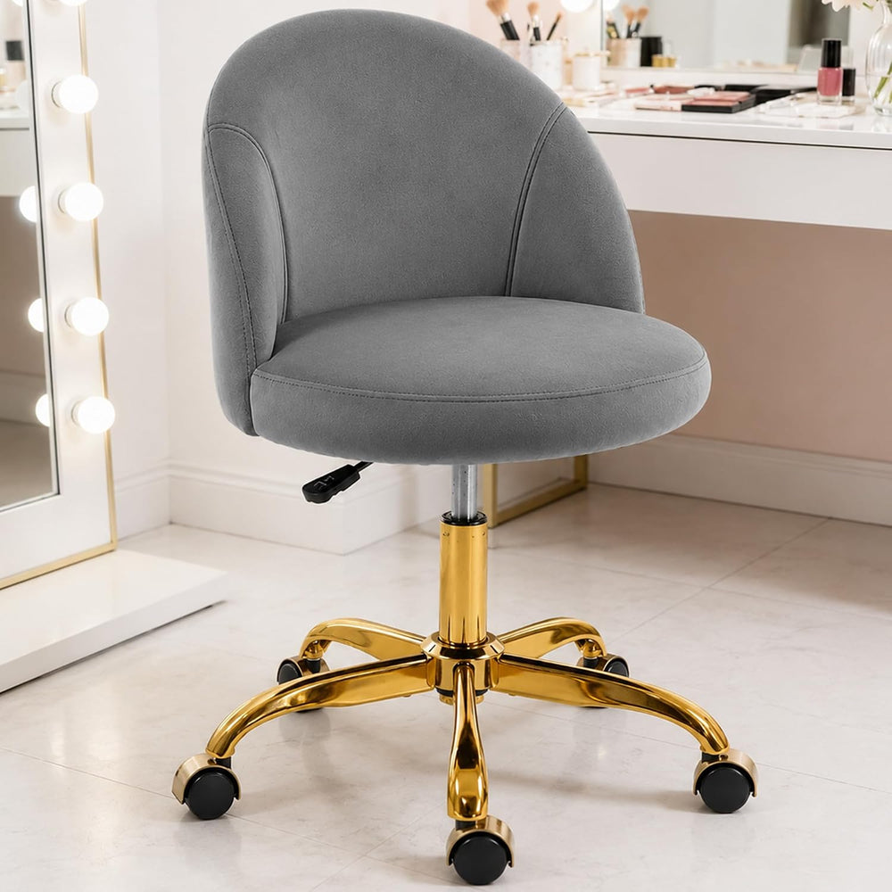 Cute Velvet Vanity Chair with Back and Rolling Wheels for Bedroom Makeup Room...